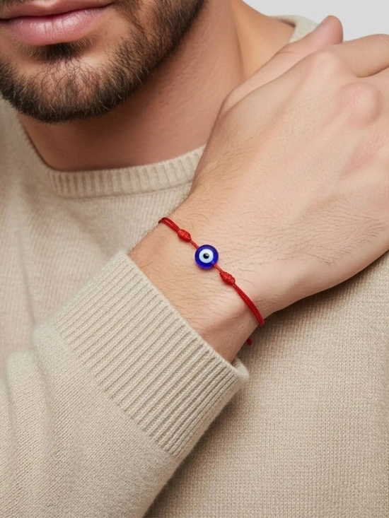 DelBec Other - Red String Bracelet with Blue Evil Eye Charm Rakhi